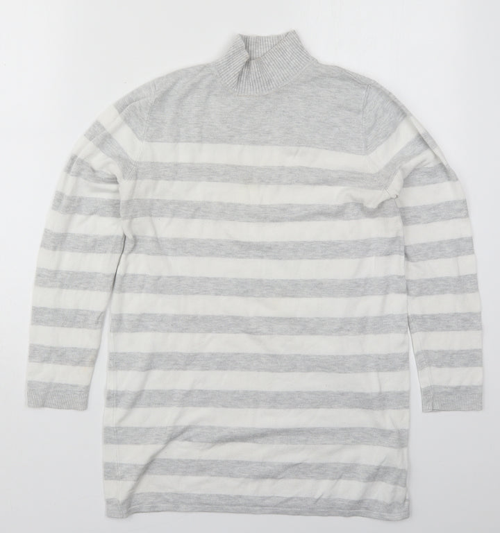 Atmosphere Womens Grey Mock Neck Striped Viscose Pullover Jumper Size 10