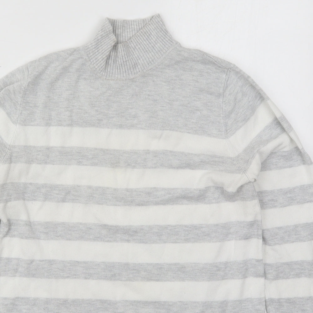 Atmosphere Womens Grey Mock Neck Striped Viscose Pullover Jumper Size 10