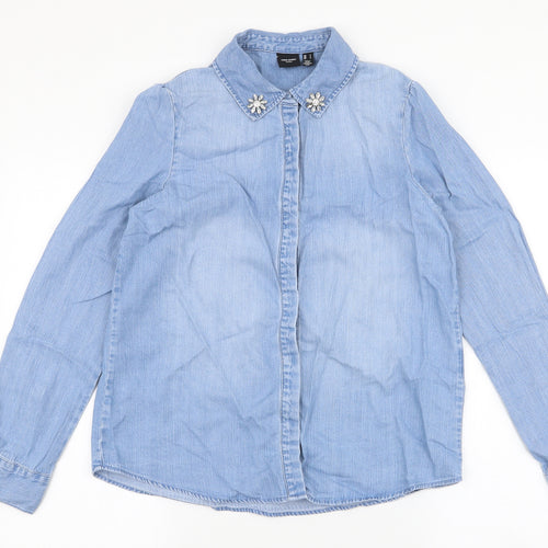 Vera Moda Womens Blue  Lyocell Basic Button-Up Size S Collared