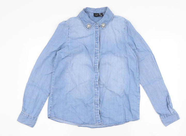 Vera Moda Womens Blue  Lyocell Basic Button-Up Size S Collared