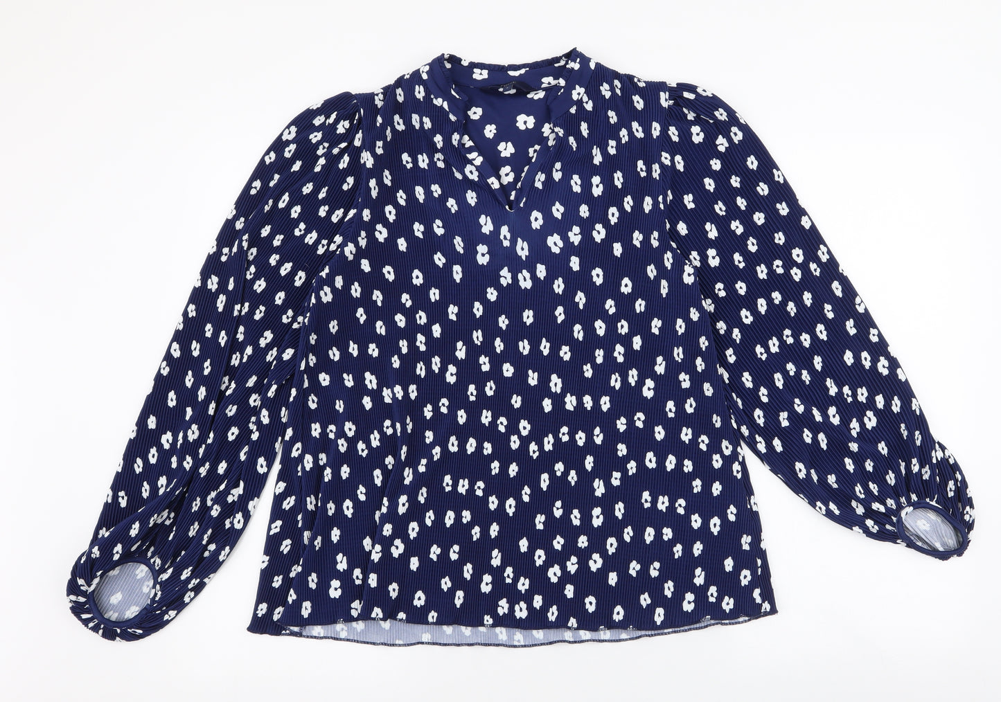 NEXT Womens Blue Floral Polyester Basic Blouse Size 8 V-Neck