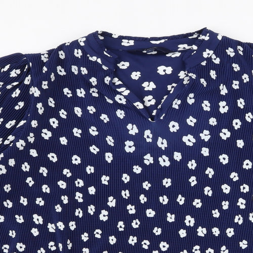 NEXT Womens Blue Floral Polyester Basic Blouse Size 8 V-Neck