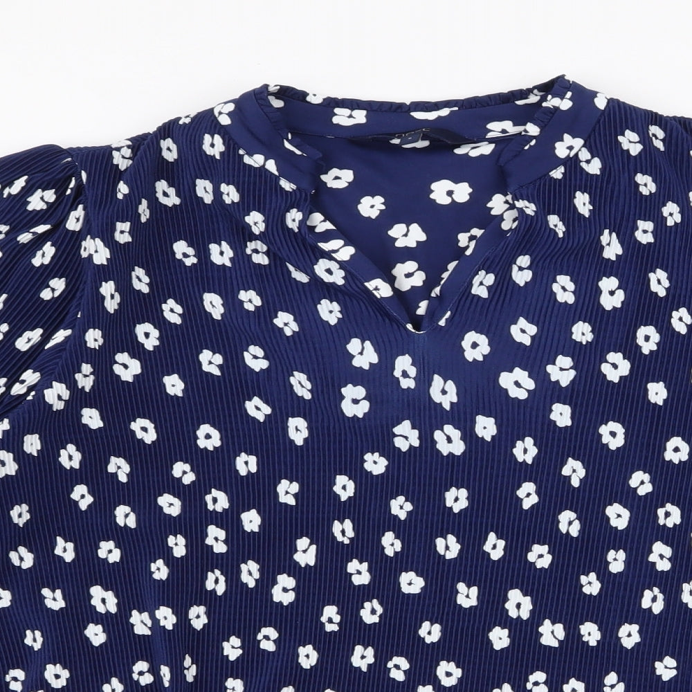 NEXT Womens Blue Floral Polyester Basic Blouse Size 8 V-Neck