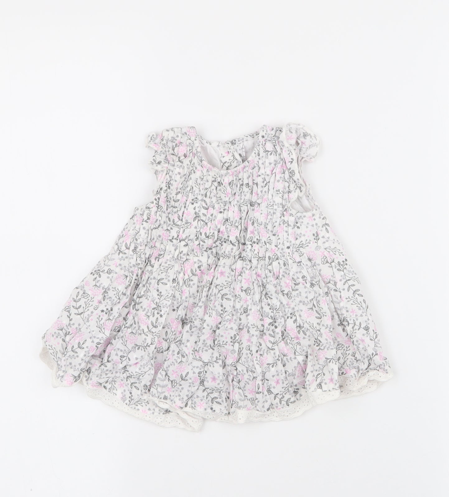 George Girls White Floral 100% Cotton Skater Dress  Size 0-3 Months  Round Neck Button