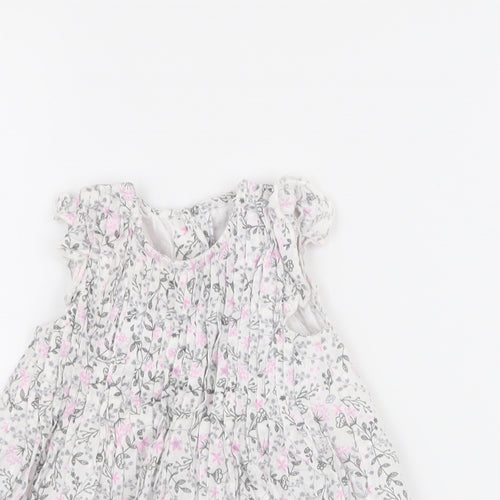 George Girls White Floral 100% Cotton Skater Dress  Size 0-3 Months  Round Neck Button