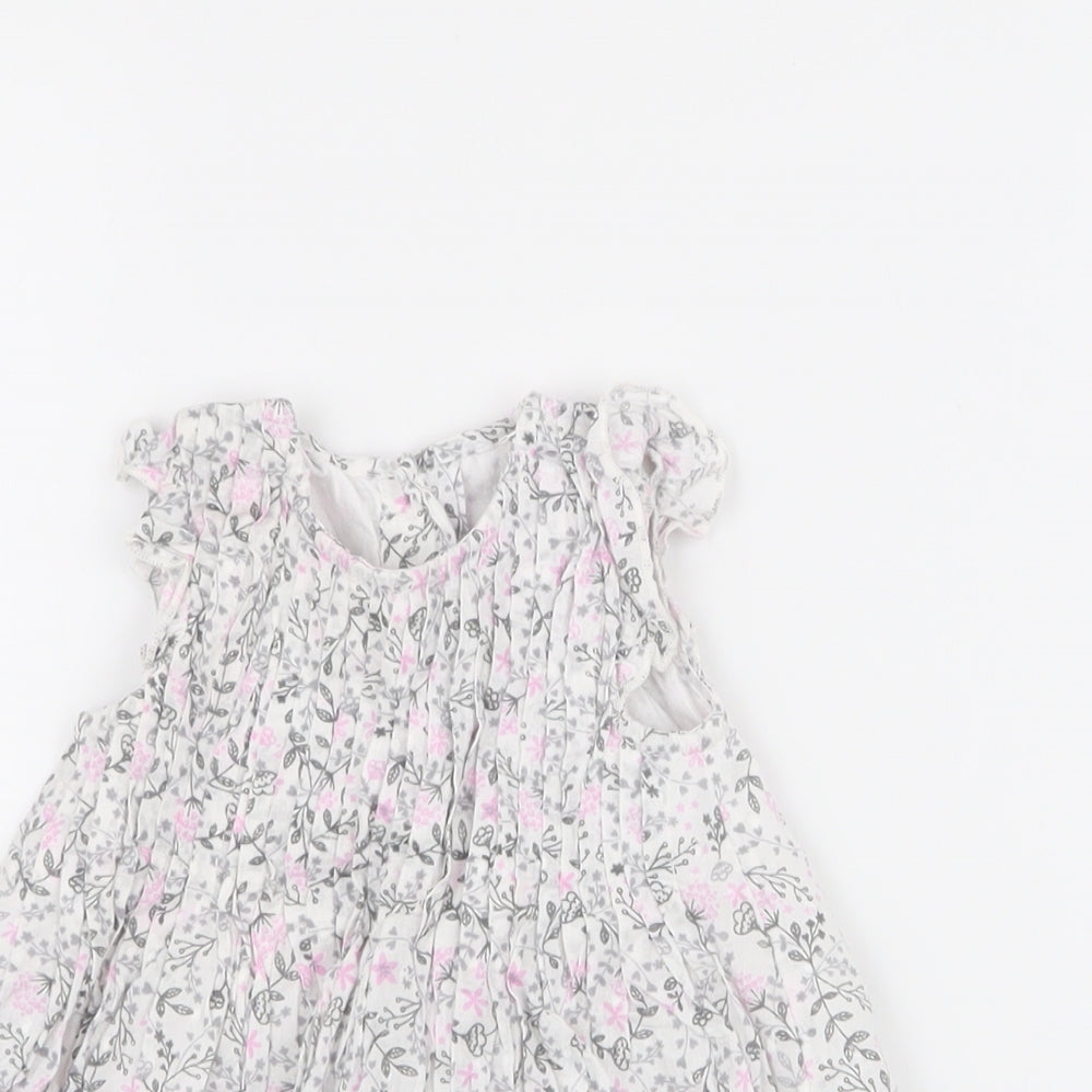 George Girls White Floral 100% Cotton Skater Dress  Size 0-3 Months  Round Neck Button