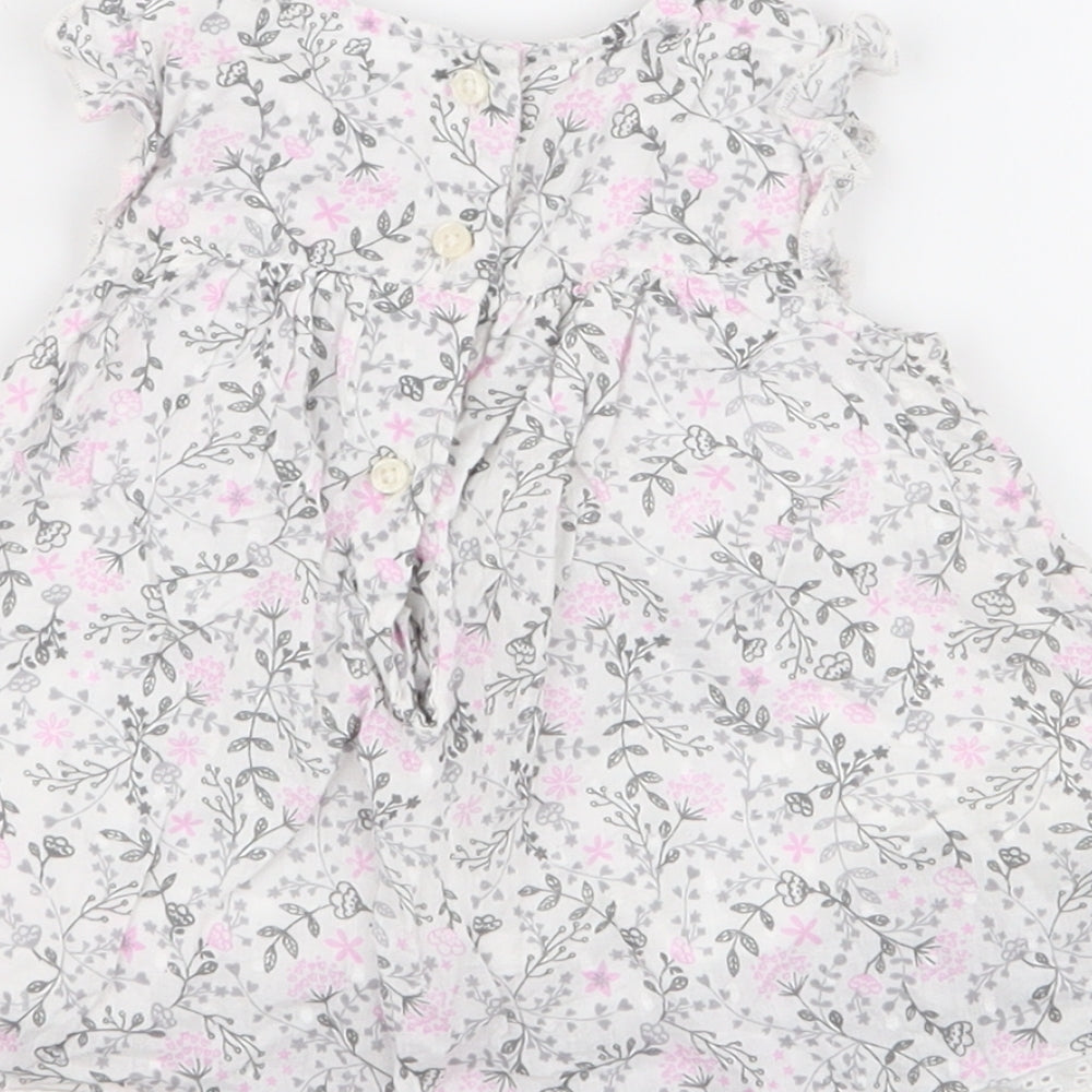 George Girls White Floral 100% Cotton Skater Dress  Size 0-3 Months  Round Neck Button