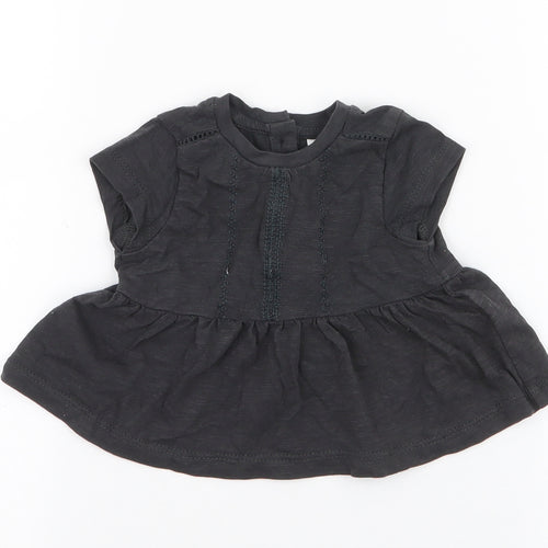NEXT Girls Grey  100% Cotton Skater Dress  Size Newborn  Round Neck Button - Up to 1 Month