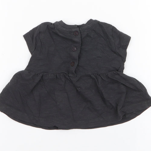 NEXT Girls Grey  100% Cotton Skater Dress  Size Newborn  Round Neck Button - Up to 1 Month