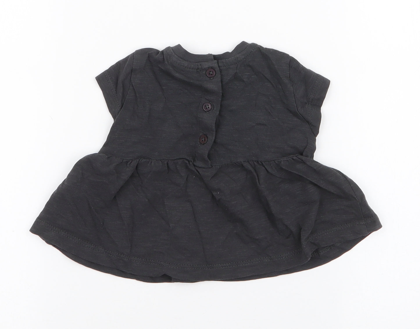NEXT Girls Grey  100% Cotton Skater Dress  Size Newborn  Round Neck Button - Up to 1 Month