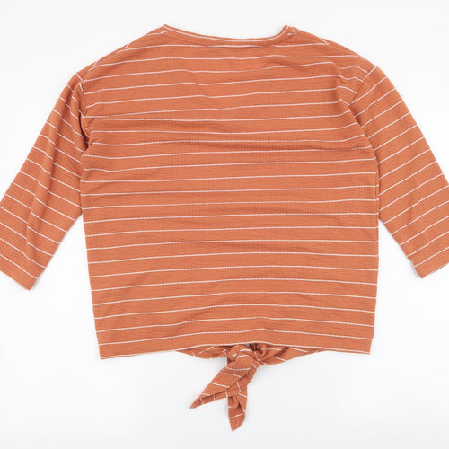 Dunnes Stores Womens Orange Striped Polyester Jersey Blouse Size M V-Neck
