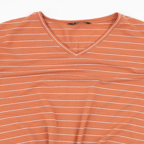Dunnes Stores Womens Orange Striped Polyester Jersey Blouse Size M V-Neck