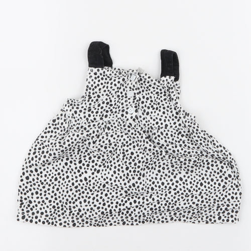 Peacocks Girls White Polka Dot 100% Cotton Pinafore/Dungaree Dress  Size 3-6 Months  High Neck Button