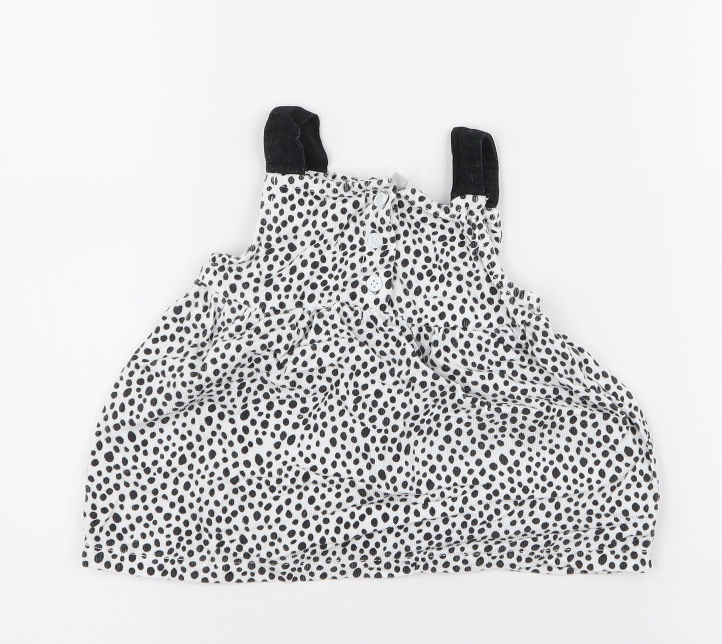 Peacocks Girls White Polka Dot 100% Cotton Pinafore/Dungaree Dress  Size 3-6 Months  High Neck Button