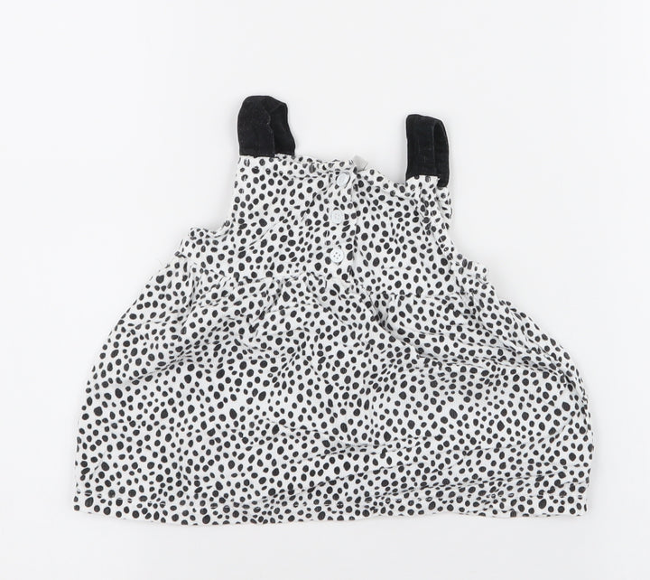 Peacocks Girls White Polka Dot 100% Cotton Pinafore/Dungaree Dress  Size 3-6 Months  High Neck Button