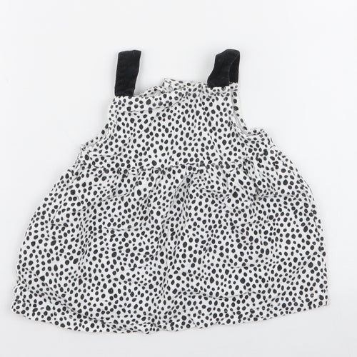 Peacocks Girls White Polka Dot 100% Cotton Pinafore/Dungaree Dress  Size 3-6 Months  High Neck Button