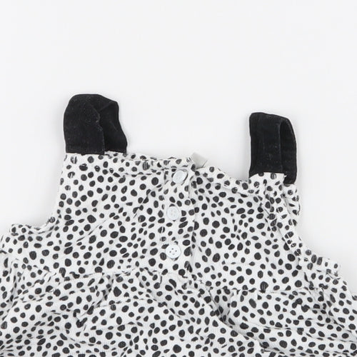 Peacocks Girls White Polka Dot 100% Cotton Pinafore/Dungaree Dress  Size 3-6 Months  High Neck Button