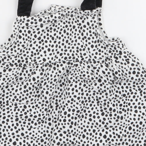 Peacocks Girls White Polka Dot 100% Cotton Pinafore/Dungaree Dress  Size 3-6 Months  High Neck Button