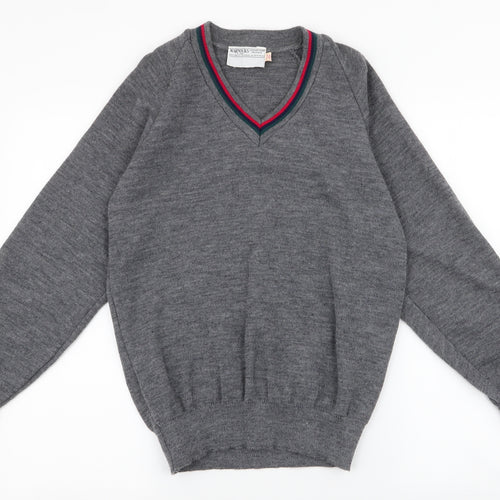 warnocks Mens Grey V-Neck  Polyester Pullover Jumper Size S