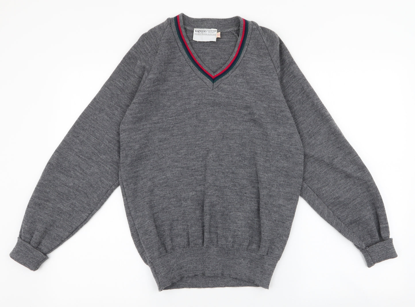 warnocks Mens Grey V-Neck  Polyester Pullover Jumper Size S