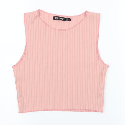 Misspap Womens Pink  Polyester Cropped Tank Size 6 Round Neck