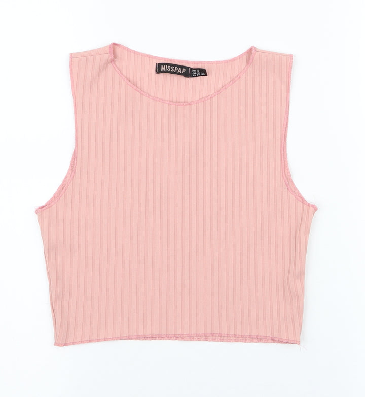 Misspap Womens Pink  Polyester Cropped Tank Size 6 Round Neck