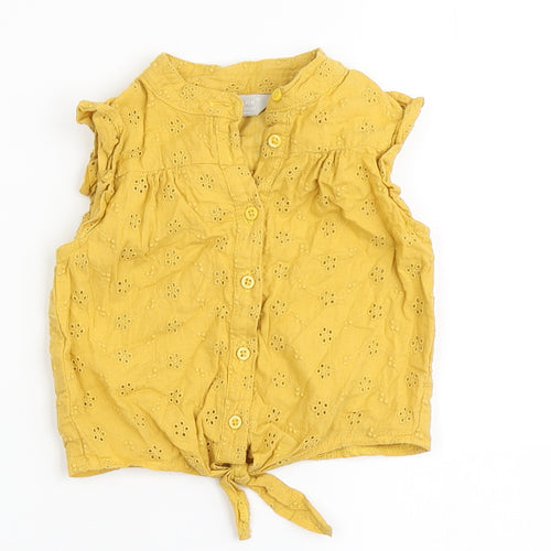 Primark Girls Yellow  100% Cotton Basic Blouse Size 12-18 Months Round Neck Button