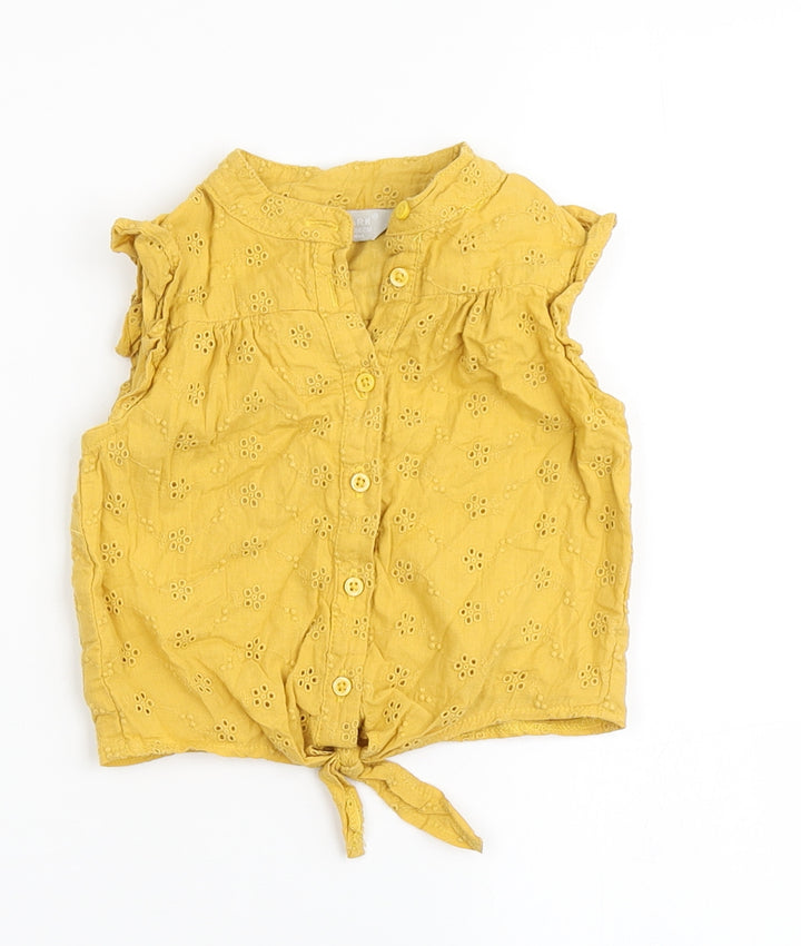 Primark Girls Yellow  100% Cotton Basic Blouse Size 12-18 Months Round Neck Button