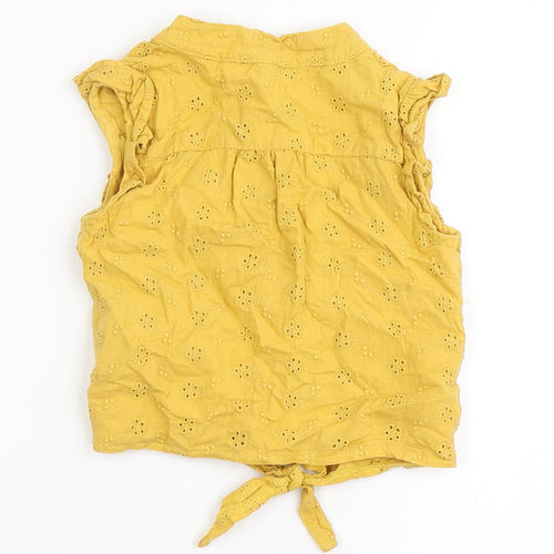 Primark Girls Yellow  100% Cotton Basic Blouse Size 12-18 Months Round Neck Button