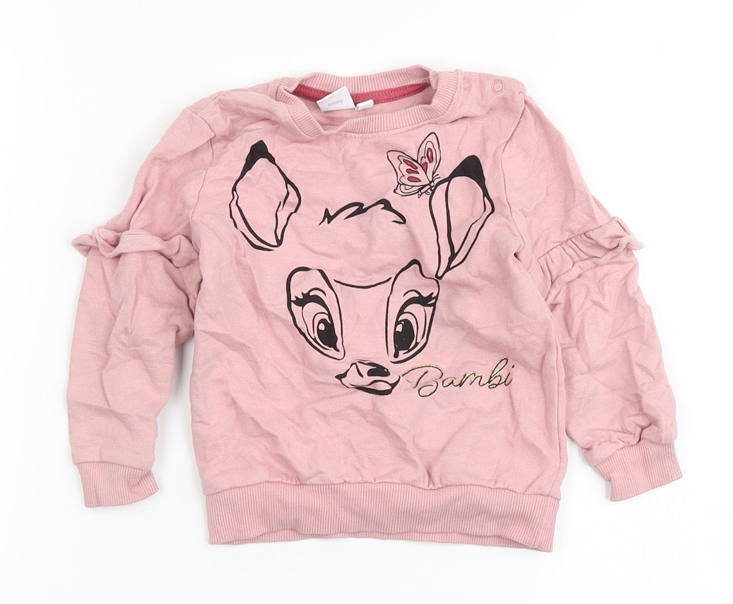 Disney Baby Girls Pink  100% Cotton Pullover T-Shirt Size 12-18 Months Round Neck Snap - Bambi, Sweater