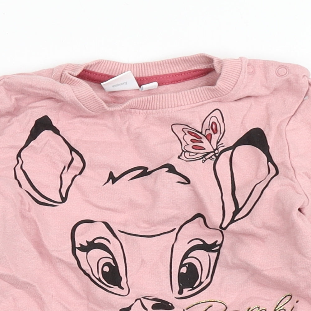 Disney Baby Girls Pink  100% Cotton Pullover T-Shirt Size 12-18 Months Round Neck Snap - Bambi, Sweater