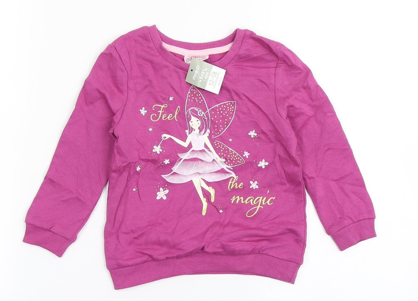 Pep&Co Girls Purple  100% Cotton Pullover T-Shirt Size 12-18 Months Round Neck  - Fairy, Sweater
