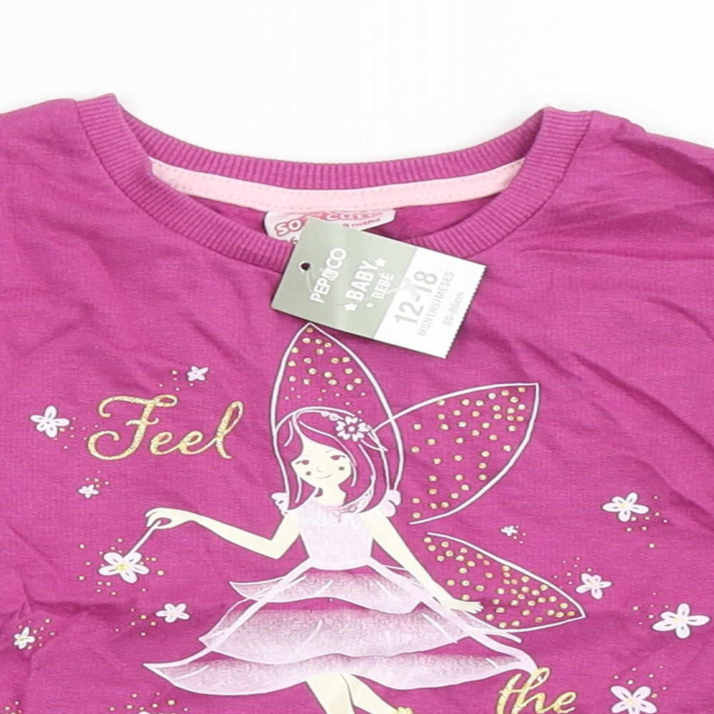 Pep&Co Girls Purple  100% Cotton Pullover T-Shirt Size 12-18 Months Round Neck  - Fairy, Sweater