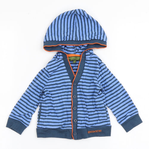 Baker Boy Boys Blue Striped 100% Cotton Cardigan Jumper Size 9-12 Months  Button