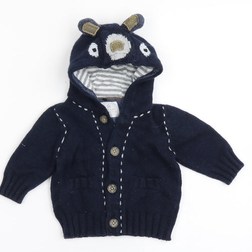 NEXT Boys Blue  Cotton Cardigan Jumper Size 3-6 Months  Button - Bear
