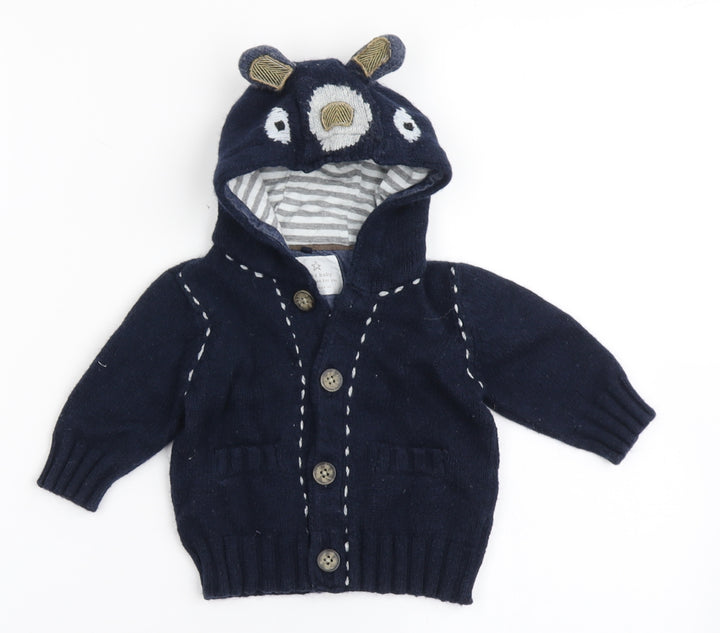 NEXT Boys Blue Cotton Cardigan Jumper Size 3-6 Months Button - Bear