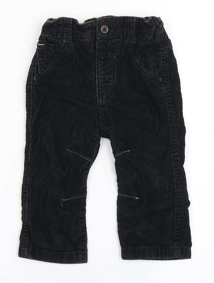 George Boys Black  100% Cotton Cargo Trousers Size 9-12 Months  Button