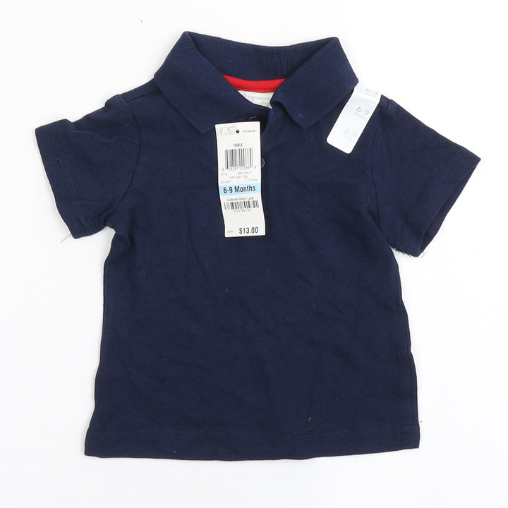 First Impressions Boys Blue 100% Cotton Basic Polo Size 6-9 Months Collared Button