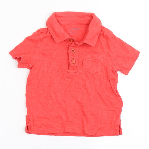 Gap Boys Red  100% Cotton Basic Polo Size 6-9 Months Collared Button - Chest Pocket