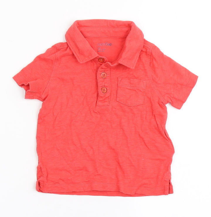Gap Boys Red 100% Cotton Basic Polo Size 6-9 Months Collared Button - Chest Pocket