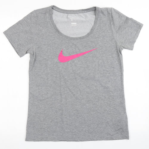 Nike Womens Grey  Cotton Basic T-Shirt Size S Scoop Neck