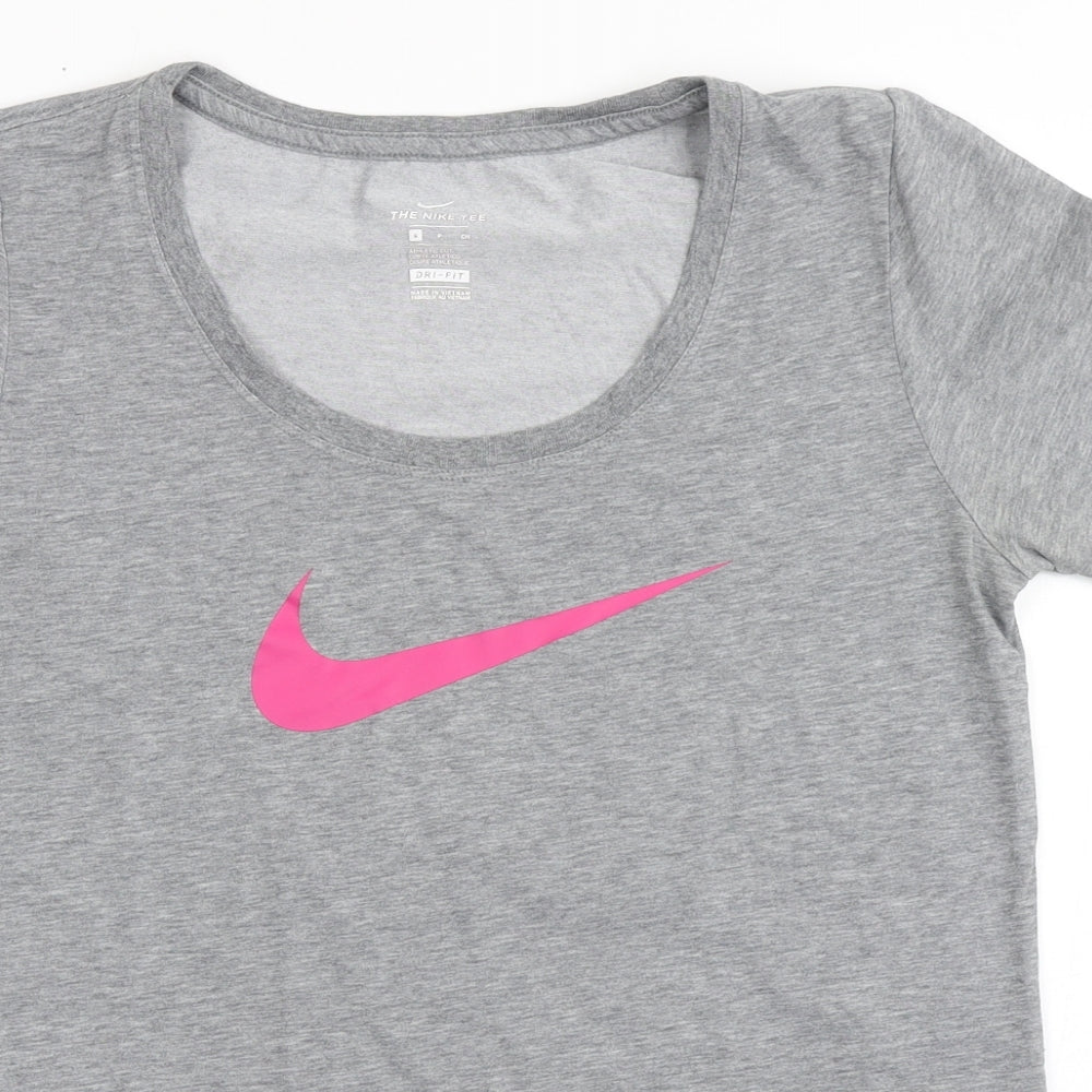 Nike Womens Grey  Cotton Basic T-Shirt Size S Scoop Neck