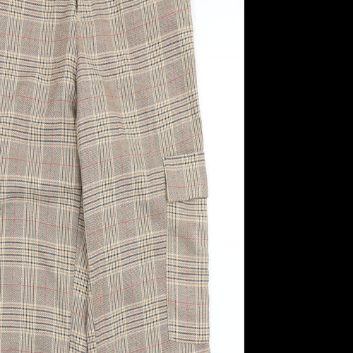 Stradivarius Womens Brown Check Polyester Trousers  Size S L27 in Regular Button