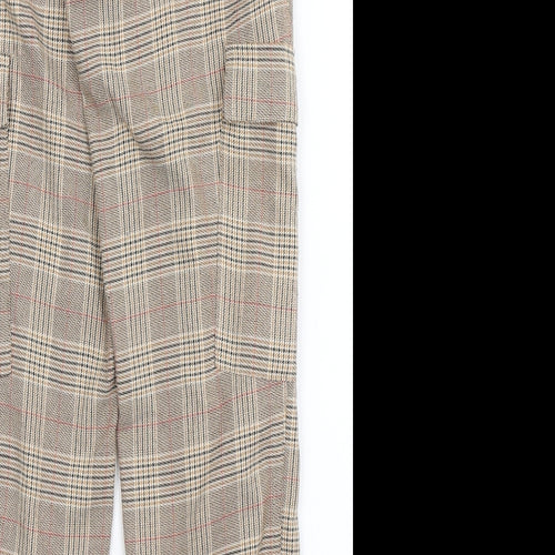 Stradivarius Womens Brown Check Polyester Trousers  Size S L27 in Regular Button
