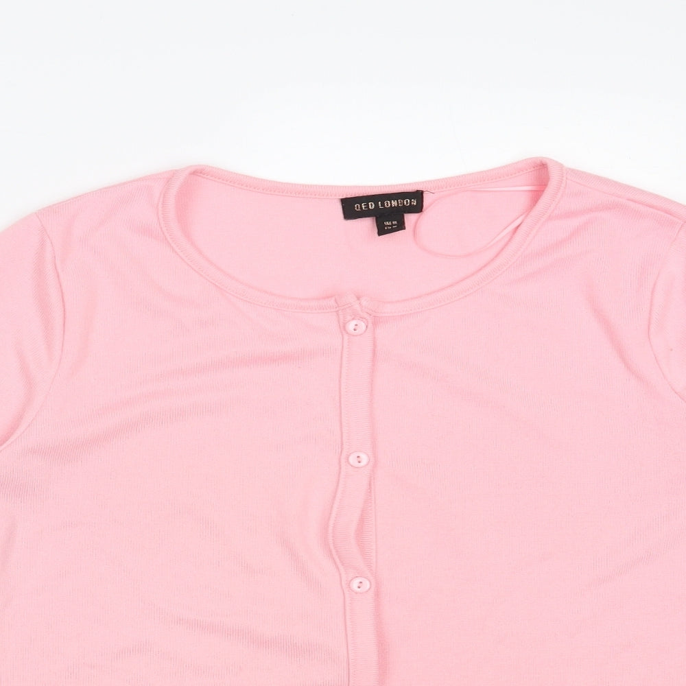 QED London Womens Pink Round Neck  Polyester Cardigan Jumper Size M