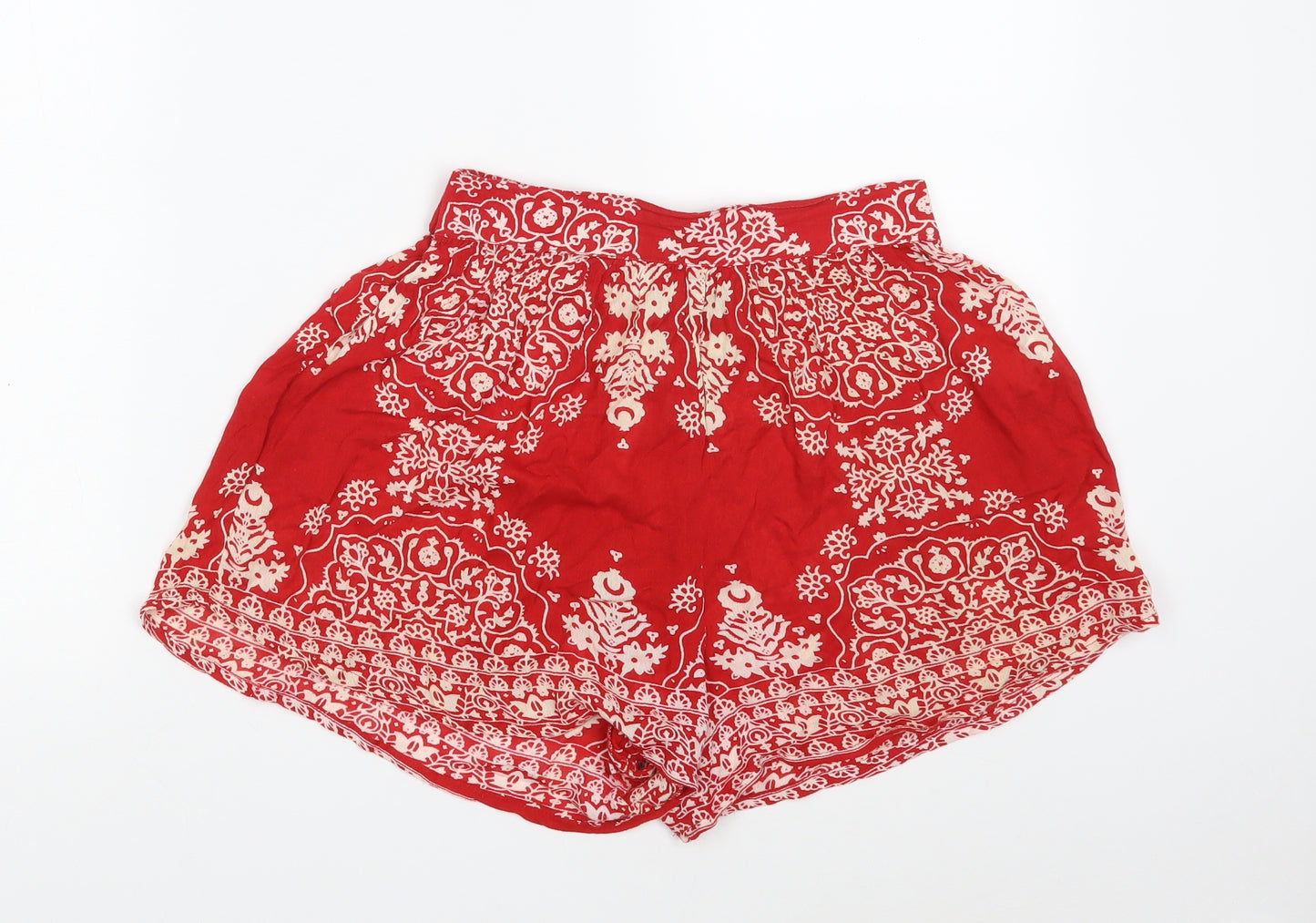 Boohoo Womens Red Floral Viscose Sweat Shorts Size 6  Regular