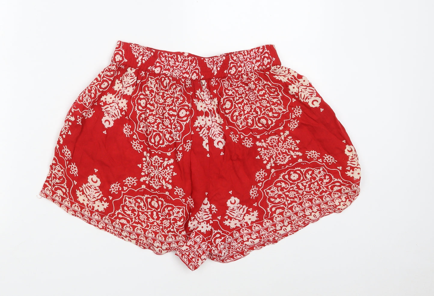 Boohoo Womens Red Floral Viscose Sweat Shorts Size 6  Regular