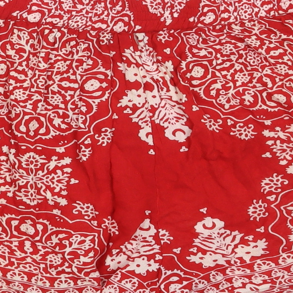 Boohoo Womens Red Floral Viscose Sweat Shorts Size 6  Regular