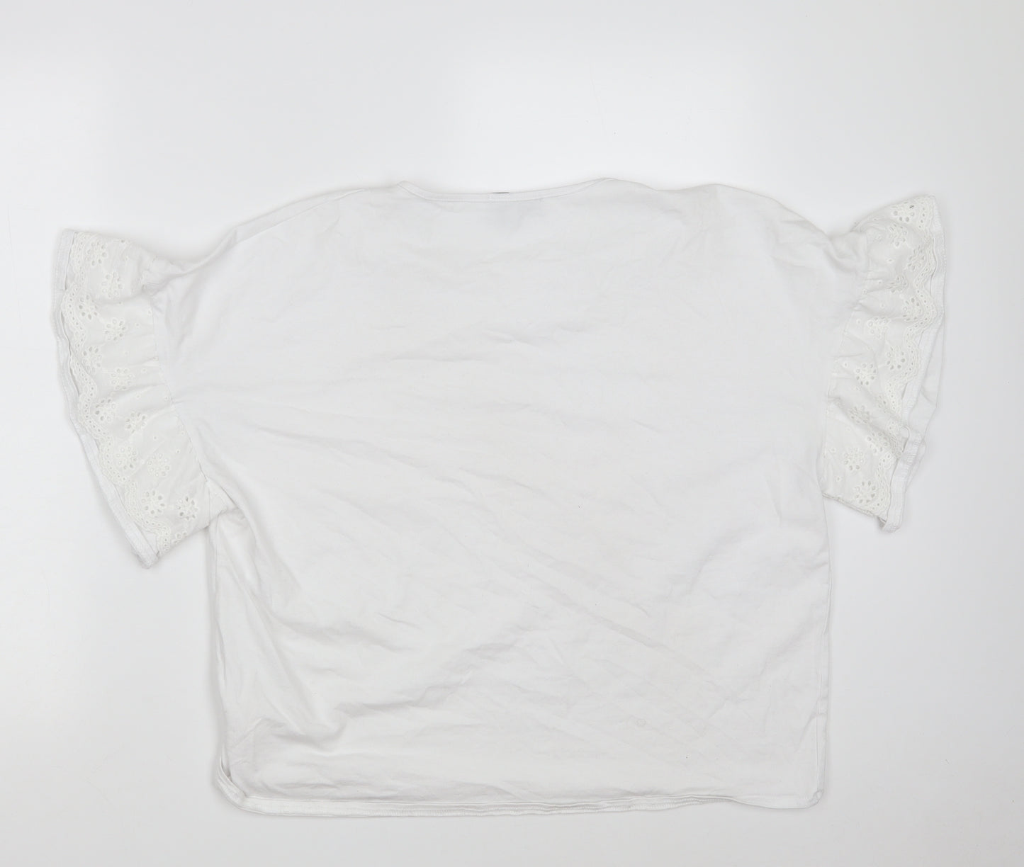 In the Style Womens White Floral Cotton Basic T-Shirt Size 16 Round Neck