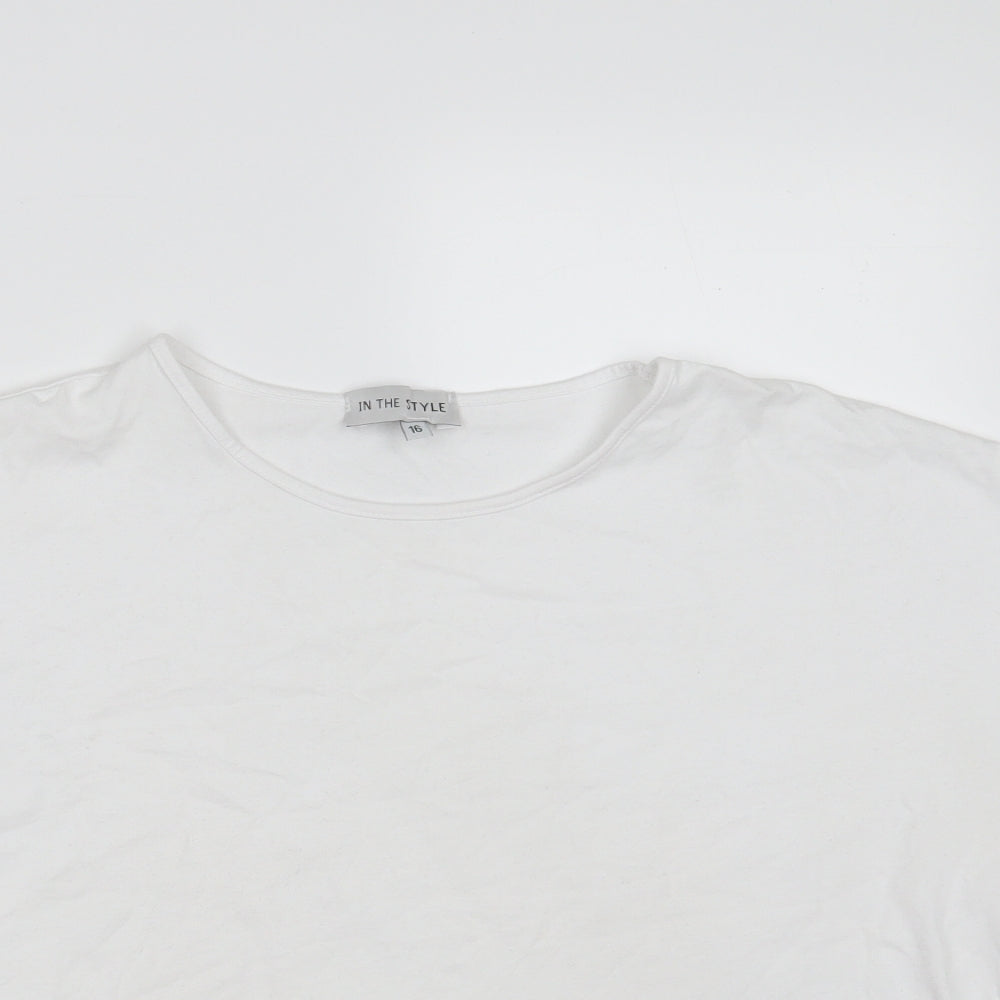 In the Style Womens White Floral Cotton Basic T-Shirt Size 16 Round Neck